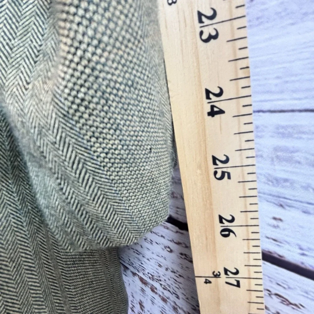 Tommy Hilfiger Blazer 42L Silk/Wool Herringbone Glen Plaid Greenish Beige Jacket